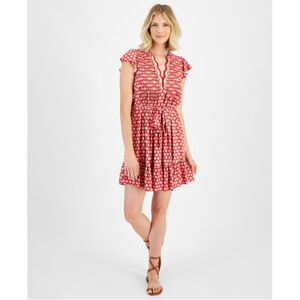 Nautica Jeans Women's Small Red Crochet-Trim Flutter-Sleeve Mini Dress NWT